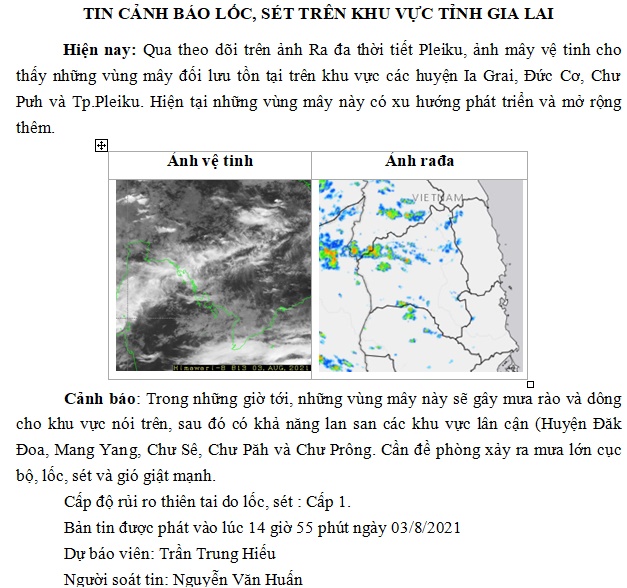Cảnh báo lốc,sét, mưa đá trên khu vực tỉnh Gia Lai 4-8-2021