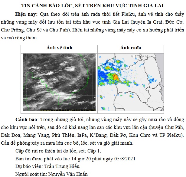 Cảnh báo lốc,sét, mưa đá trên khu vực tỉnh Gia Lai 6-8-2021