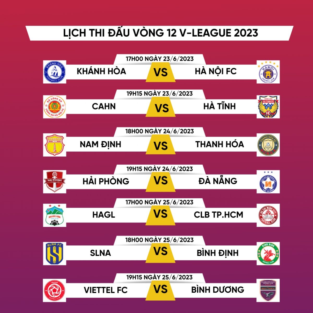 Lịch thi đấu vòng 12 V-League 2023: CAHN gặp Hà Tĩnh, HAGL đấu TP.HCM