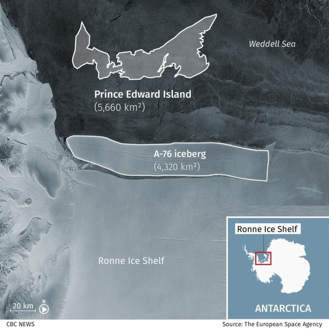 Tảng băng trôi lớn nhất thế giới vỡ ra từ thềm Nam Cực