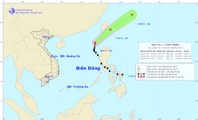 Bão số 1 giật cấp 10, sẽ tiếp tục đổi hướng