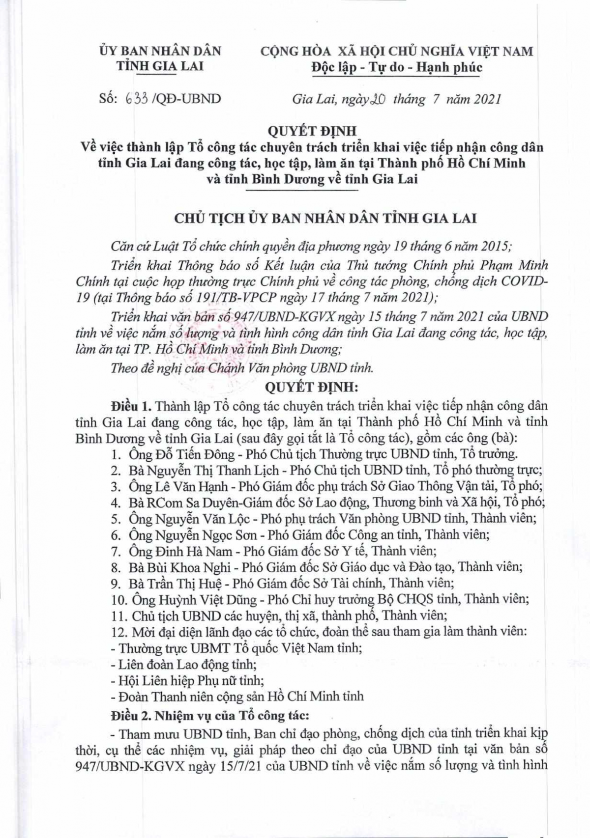 Quyết định 633 của Ủy ban nhân dân tỉnh Gia Lai