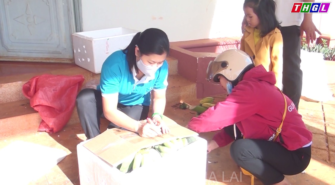 Phụ nữ huyện Đức Cơ ủng hộ các nhu yếu phẩm cho hội viên phụ nữ Thành phố Hồ Chí Minh.