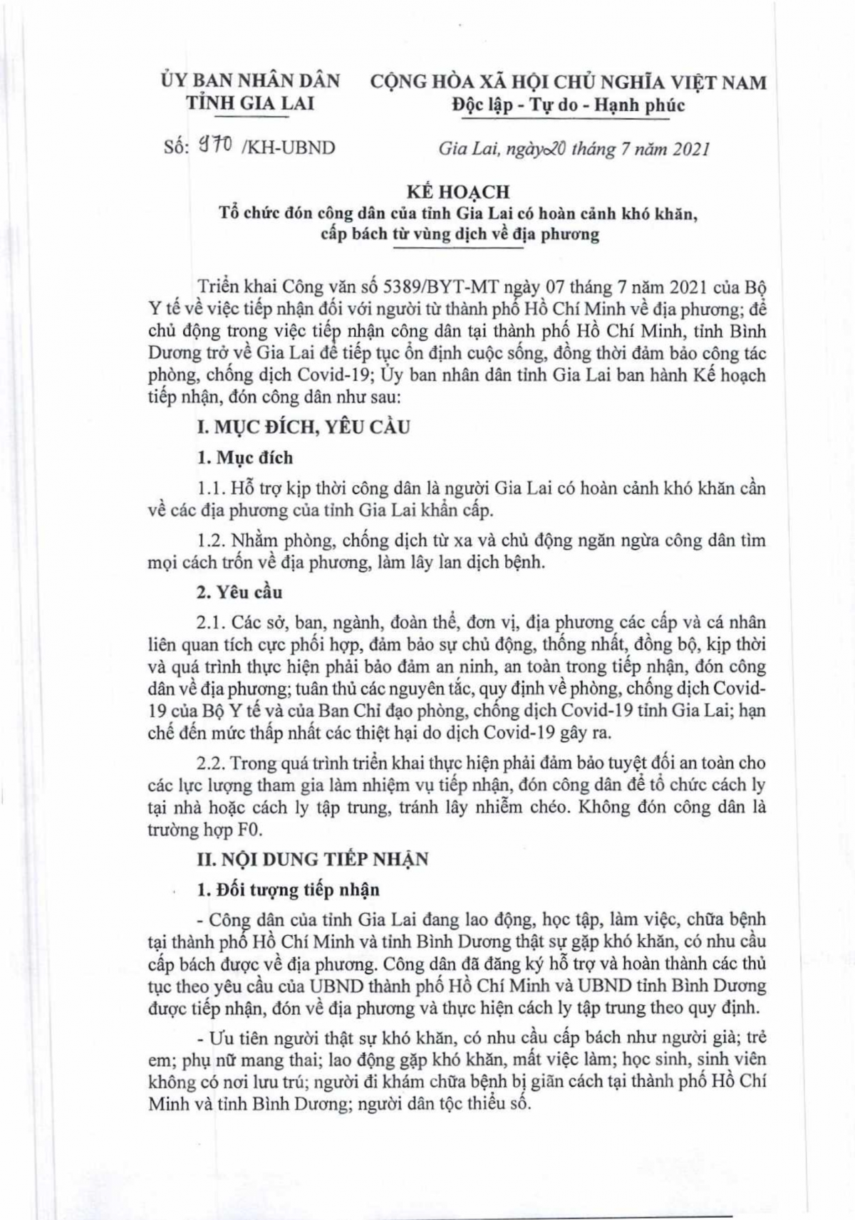 Kế hoạch 970 của Ủy ban nhân dân tỉnh Gia Lai