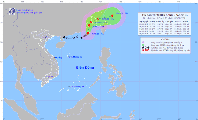 Trong 24 đến 48 giờ tới, bão số 4 có khả năng suy yếu thành áp thấp nhiệt đới
