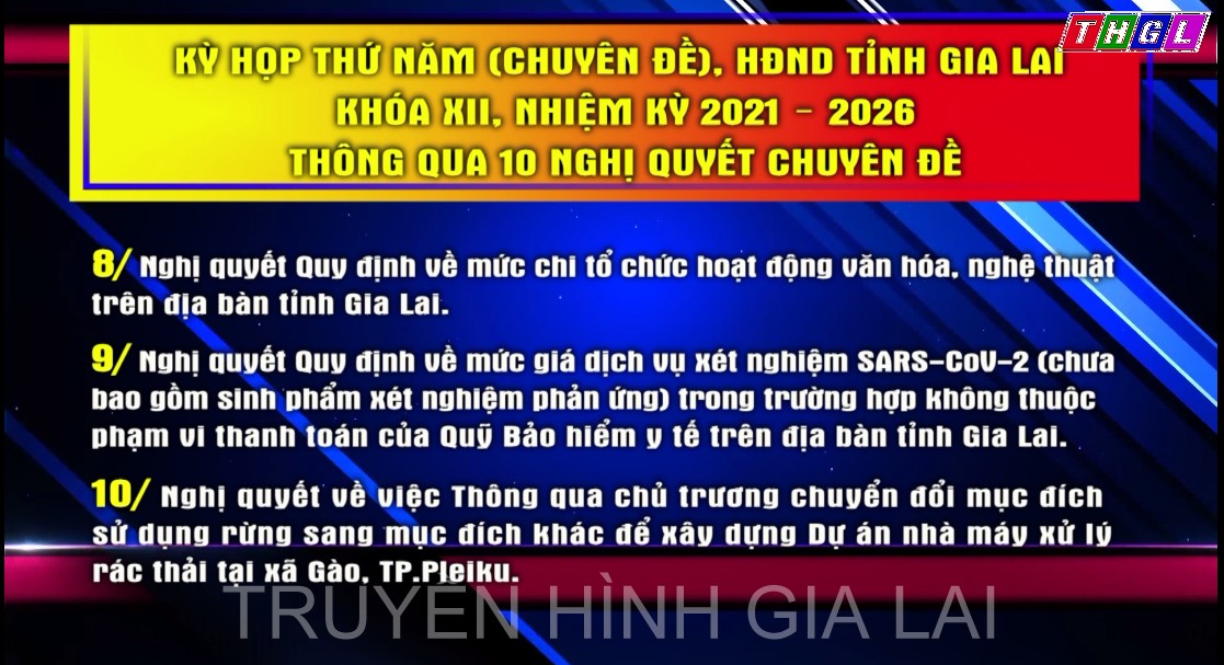 Kỳ họp thứ Năm (chuyên đề), HĐND tỉnh Gia Lai khóa XII, nhiệm kỳ 2021 – 2026 thông qua 10 nghị quyết chuyên đề
