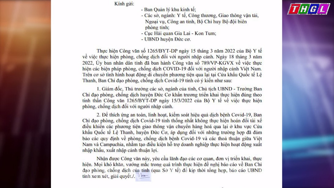 BCĐ phòng chống dịch Covid -19 tỉnh Gia Lai chỉ đạo việc lưu thông, vận chuyển hàng hoá qua lại ở khu vực Cửa khẩu Quốc tế Lệ Thanh