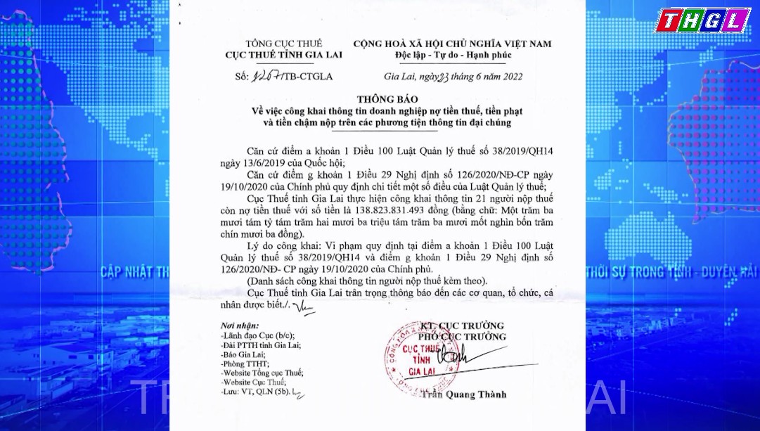 Cục Thuế thông báo về việc công khai danh sách người nộp thuế nợ tiền thuế