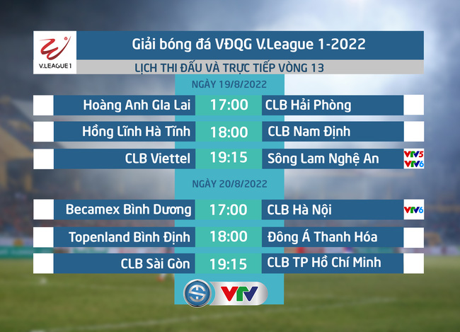 Lịch thi đấu và trực tiếp vòng 13 V.League 2022: Tâm điểm Viettel vs SLNA, Bình Dương vs CLB Hà Nội