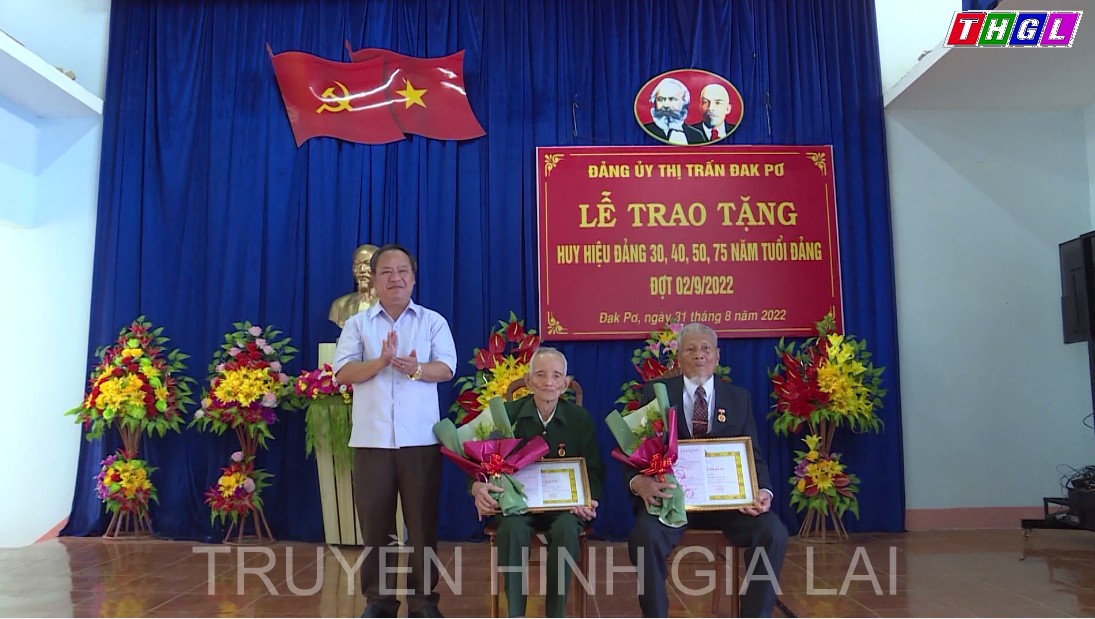 Phó Bí thư Thường trực Tỉnh ủy Châu Ngọc Tuấn trao tặng Huy hiệu Đảng cho đảng viên lão thành