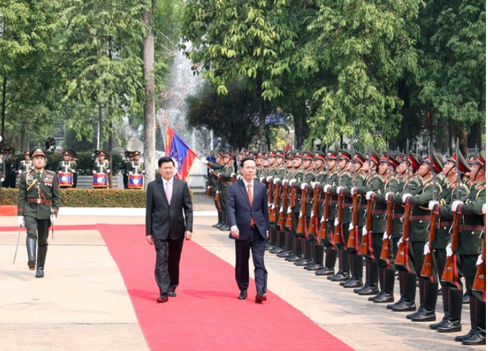 Lễ đón chính thức Chủ tịch nước Võ Văn Thưởng thăm hữu nghị Lào